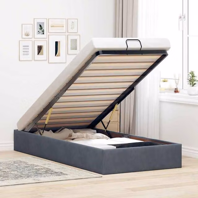 Berkfield Home Single Ottoman Bed Frame in Dark Grey Velvet