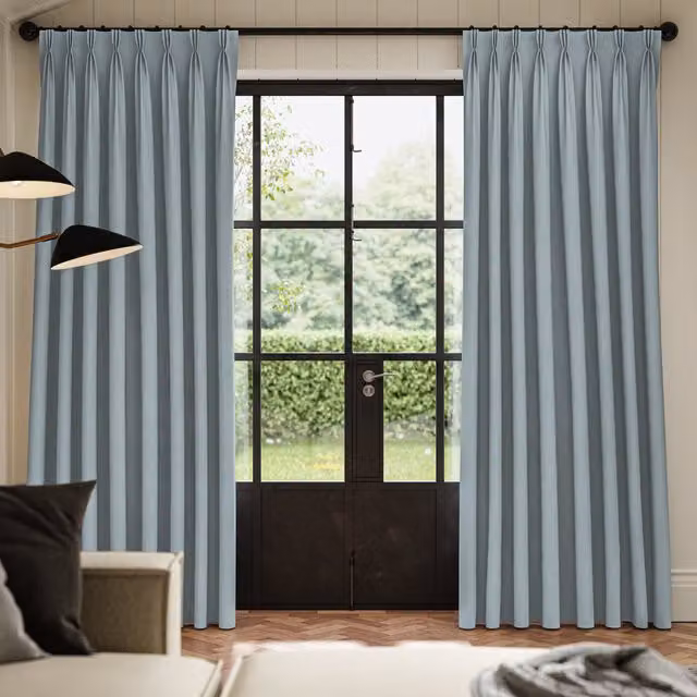 Ante Decor Virtus No Joins Soft Dim Out Made To Measure Velvet Curtains in China Blue