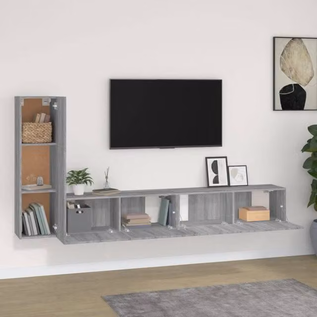 Berkfield Home Classic 3 Piece TV Cabinet Set in Grey Sonoma Matt MDF