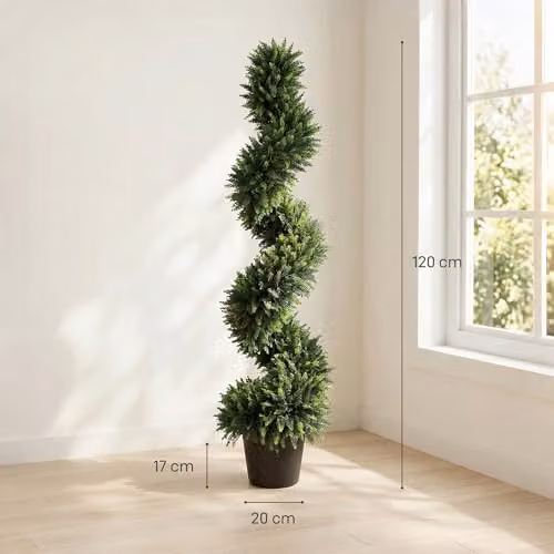 HOMCOM Set of 2 Artificial Cypress Topiary Spiral Trees in Green Pots, Height: 120 cm – 5