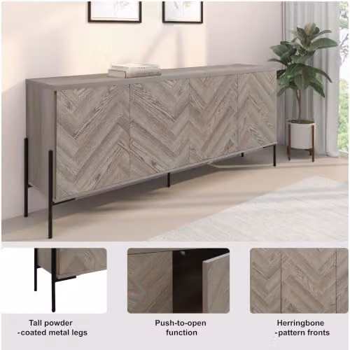 Dorel Home Leonique Modern Geometric Sideboard in Grey and Black, H 75 x W 175 x D 38 cm – 3