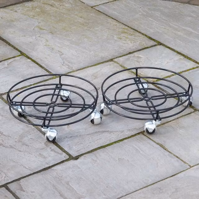 Samuel Alexander Pack of 2 Black Metal Heavy Duty Plant Pot Trolleys with Castor Wheels, Diameter: 37 cm – 1