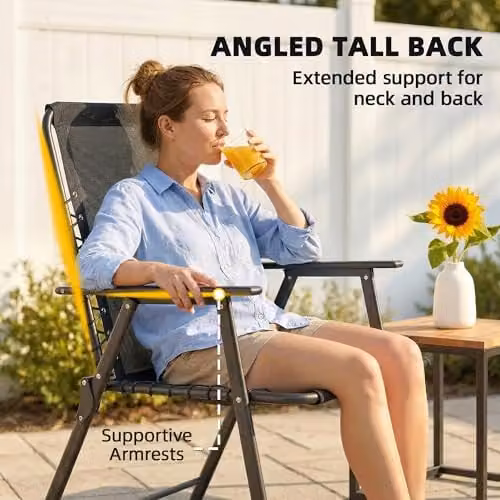 Outsunny Set of 2 Folding Garden Chairs in Black Metal – 7