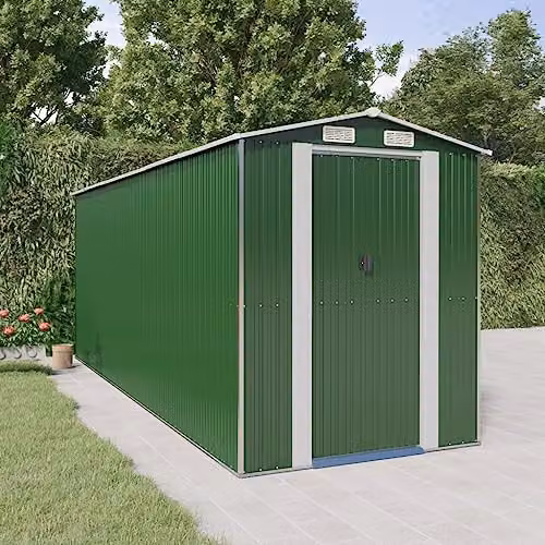 vidaXL Green Galvanised Steel Garden Shed with Gable Roof, W/D/H: 523 x 192 x 223 cm – 2
