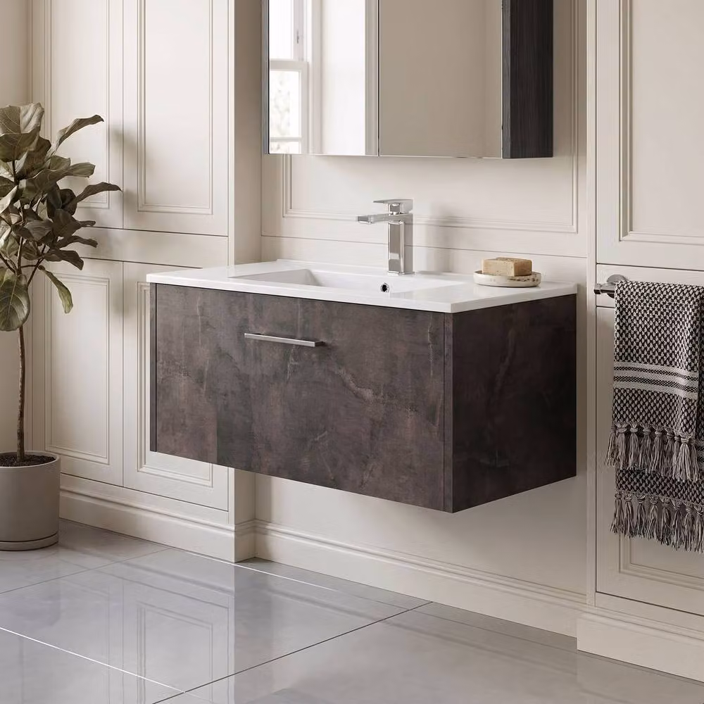 Balterley Winshill Contemporary 1 Drawer Wall Hung Vanity Basin Unit, Grey, Width: 80 cm – 2