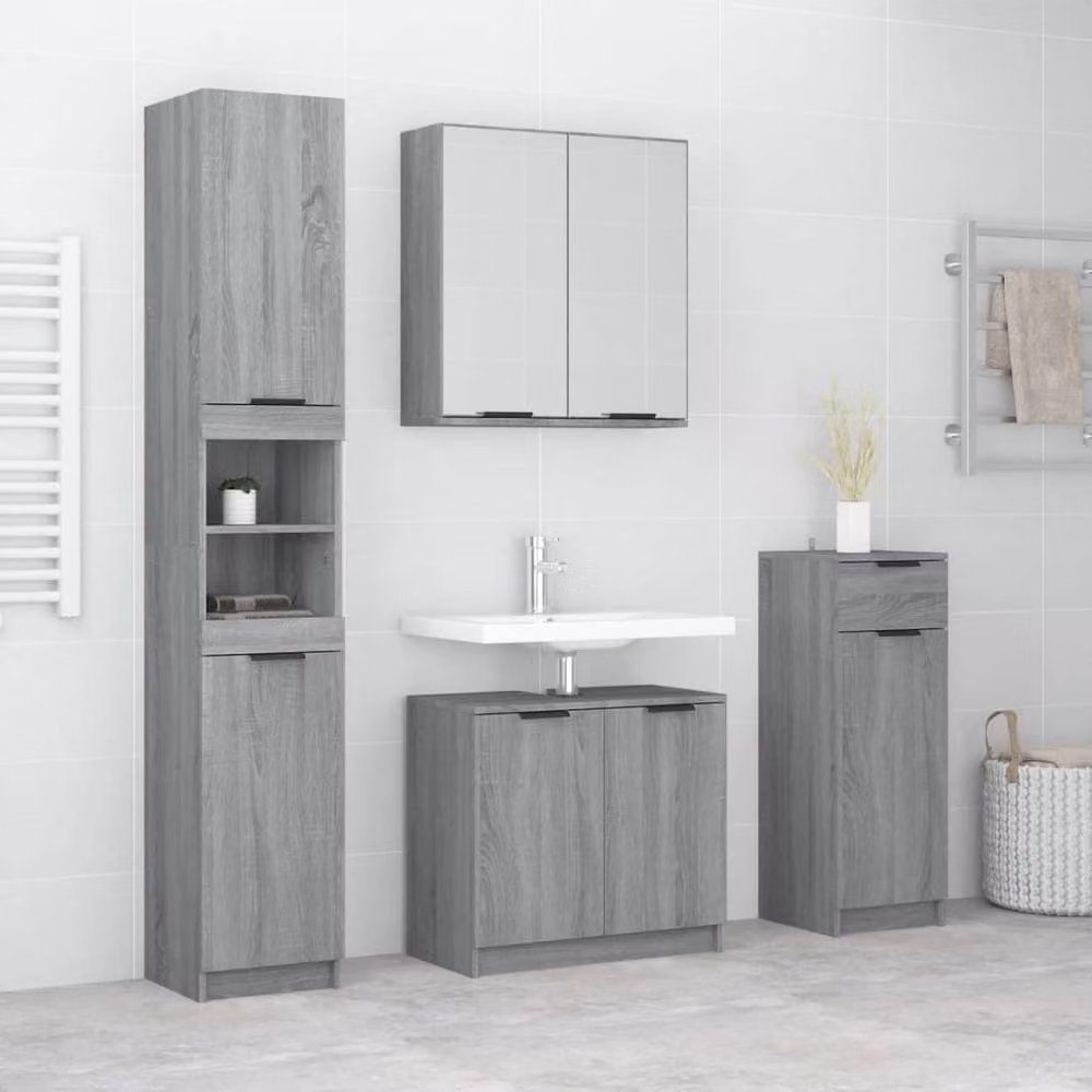Berkfield Home 4 Piece Modern Grey Bathroom Cabinet Set with Tall Cabinet and Hinged Doors – 2