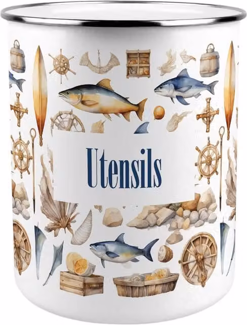 Purely Home Nautical Kitchen Utensil Holder, Multicoloured Metal Freestanding Design
