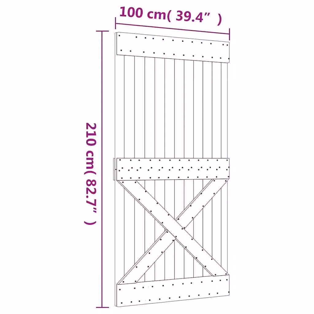 Berkfield Home Narvik Rustic Sliding Door in Brown Solid Pine Wood, W: 100 cm, H: 210 cm – 2