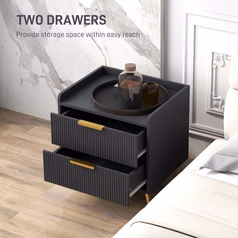 ERGOVEXA Elegant Two-Drawer Bedside Table in Black and Gold – 3