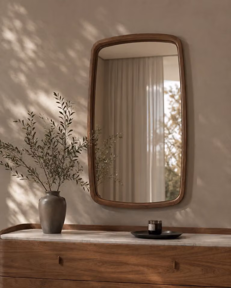 Tommy Franks Vertu Modern Rectangular Wall Mirror in Brown Wood