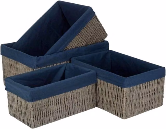 Red Hamper Set of 4 Open Weave Paper Rope Storage Baskets with Navy Blue Cotton Lining – 1