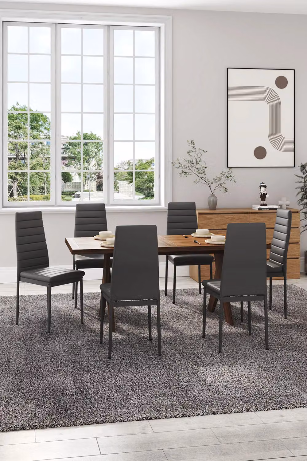 Living and Home Set of 6 Grey PU Leather Armless High Back Dining Chairs – 2