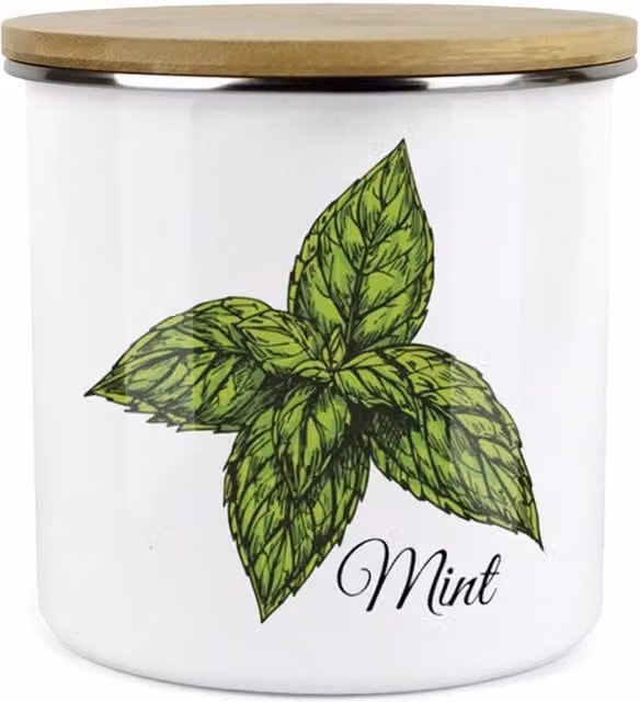 Purely Home Classic Herbs Enamel Kitchen Food Storage Canister in Green and White