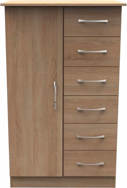 2 U Hampshire Ready Assembled 1 Door 5 Drawer Childrens Wardrobe in Light Oak