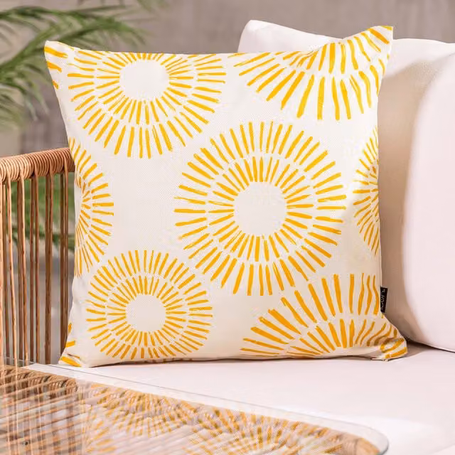 ICON Kyoto Fabric Square Cushion in Golden Sun and White, W/D/H: 43 x 43 x 43 cm