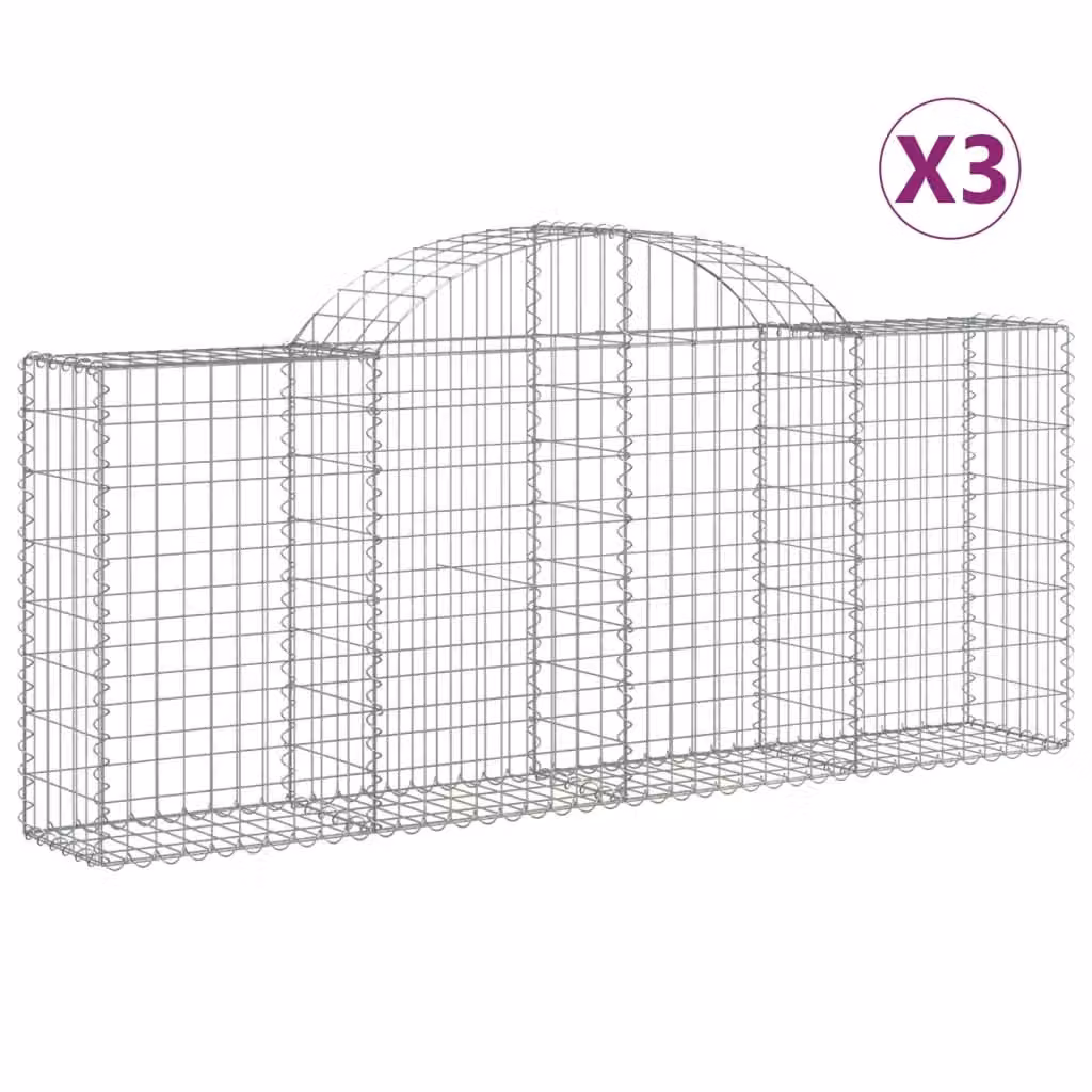 Berkfield Home Arched Gabion Baskets, 3 Piece Set, Silver Galvanised Steel, W: 200 cm, D: 30 cm, H: 80-100 cm – 2
