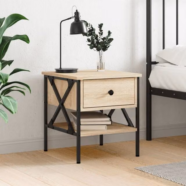Berkfield Home Bedside Table in Sonoma Oak Brown, W/D/H: 40 x 42 x 45 cm