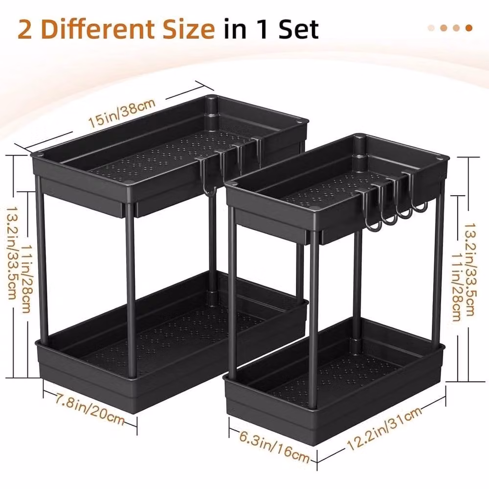 FORGEVIO 2 Pack Under Sink Pull Out Storage Organiser Shelf Rack in Black – 1