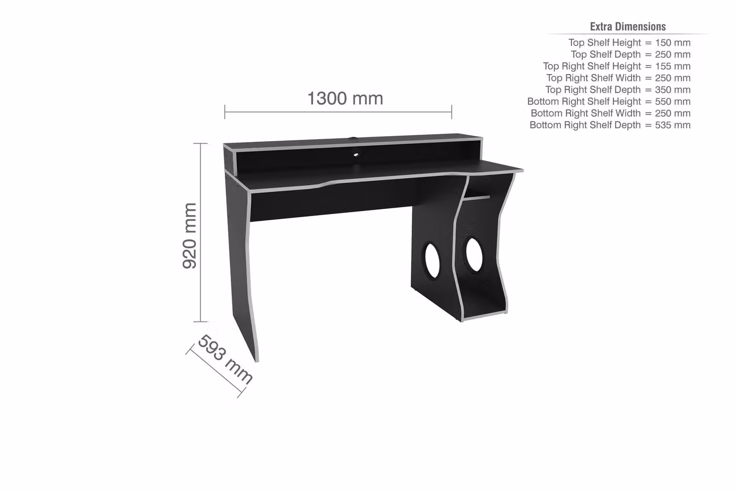 Birlea Enzo Gaming Desk in Black and Silver, W: 130 cm, D: 59.3 cm, H: 71.99 cm – 5