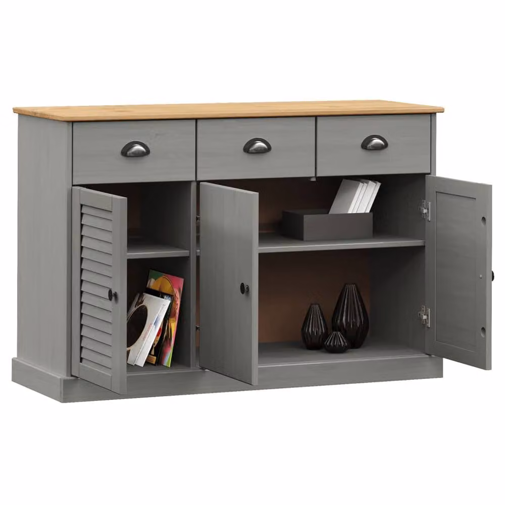 Berkfield Home VIGO Sideboard with Drawers in Grey Solid Pine Wood, W/D/H: 113 x 40 x 75 cm – 2