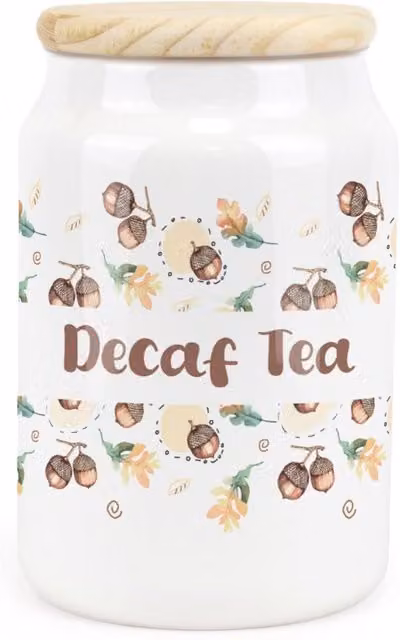 Purely Home Floral Ceramic Decaf Tea Storage Canister in Brown and White