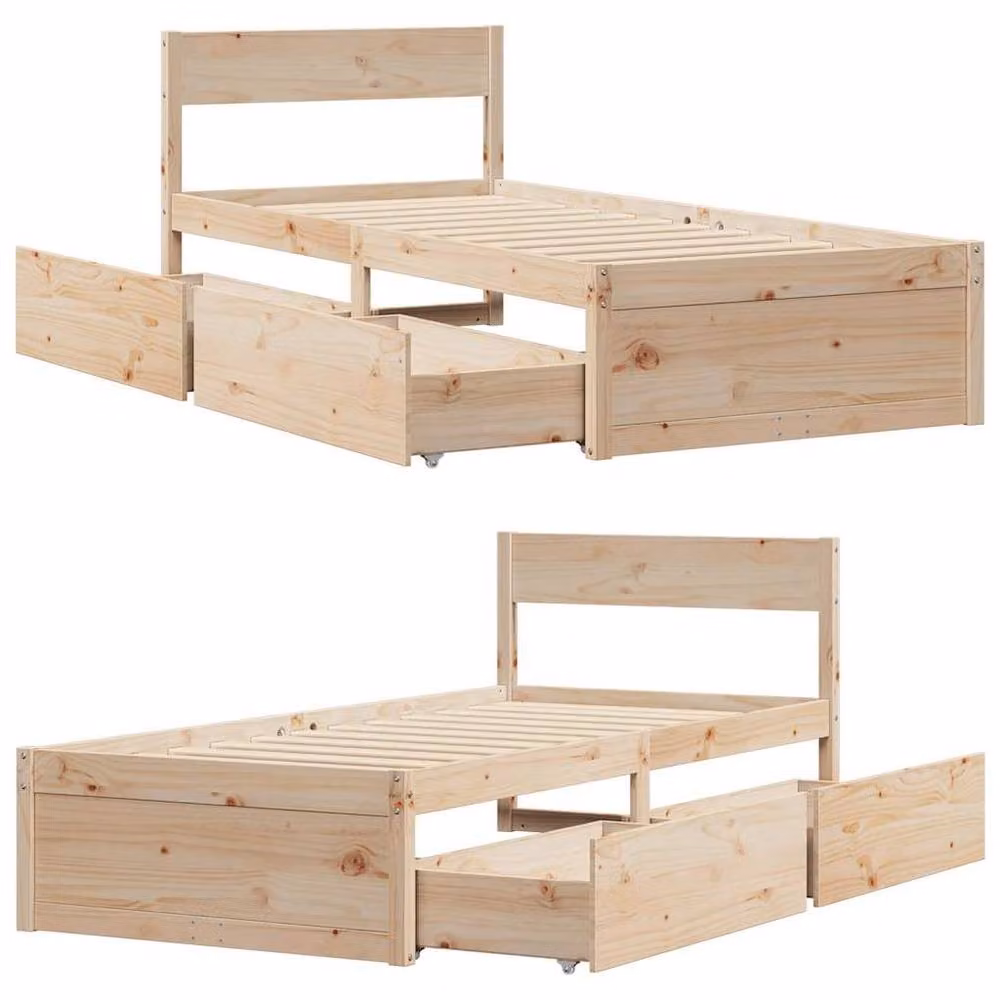 Berkfield Home Modern Small Single Solid Wood Bed Frame in Natural Pine, W/D/H: 80 x 190 x 80.5 cm – 2