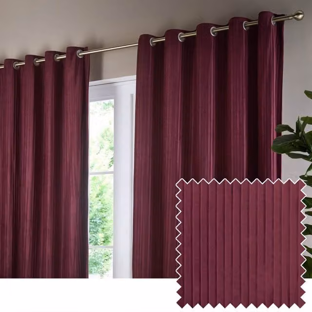 Make It A Home Corinthian Velvet Eyelet Curtains, Merlot Red/Purple, Height: 229 cm