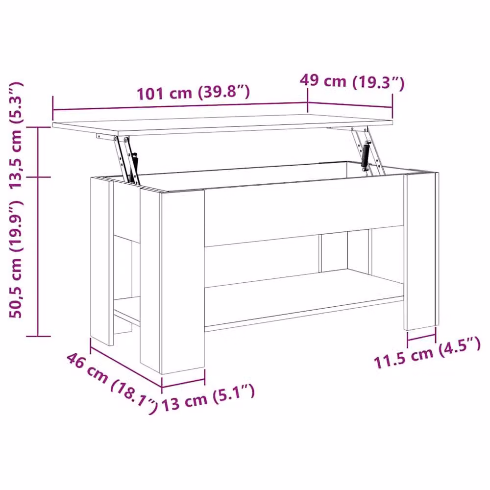 Berkfield Home Modern Rectangular Coffee Table in Concrete Grey, W/D/H: 101 x 49 x 52 cm – 3