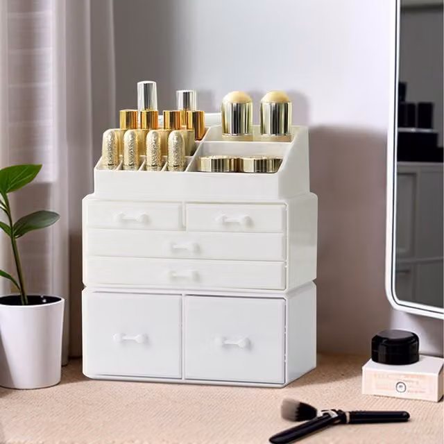 Livingandhome White Acrylic Makeup Organizer with Drawers