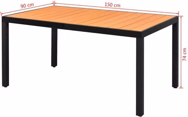 Berkfield Home Brown Rectangular Garden Table with Aluminium and WPC Construction, W: 150 cm, D: 90 cm, H: 74 cm