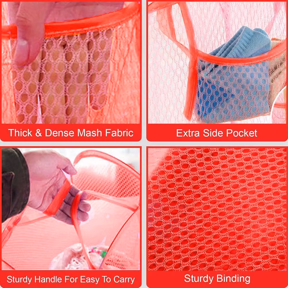 ATEK Collapsible Pop Up Laundry Basket with Handles and Side Pocket in Red – 4