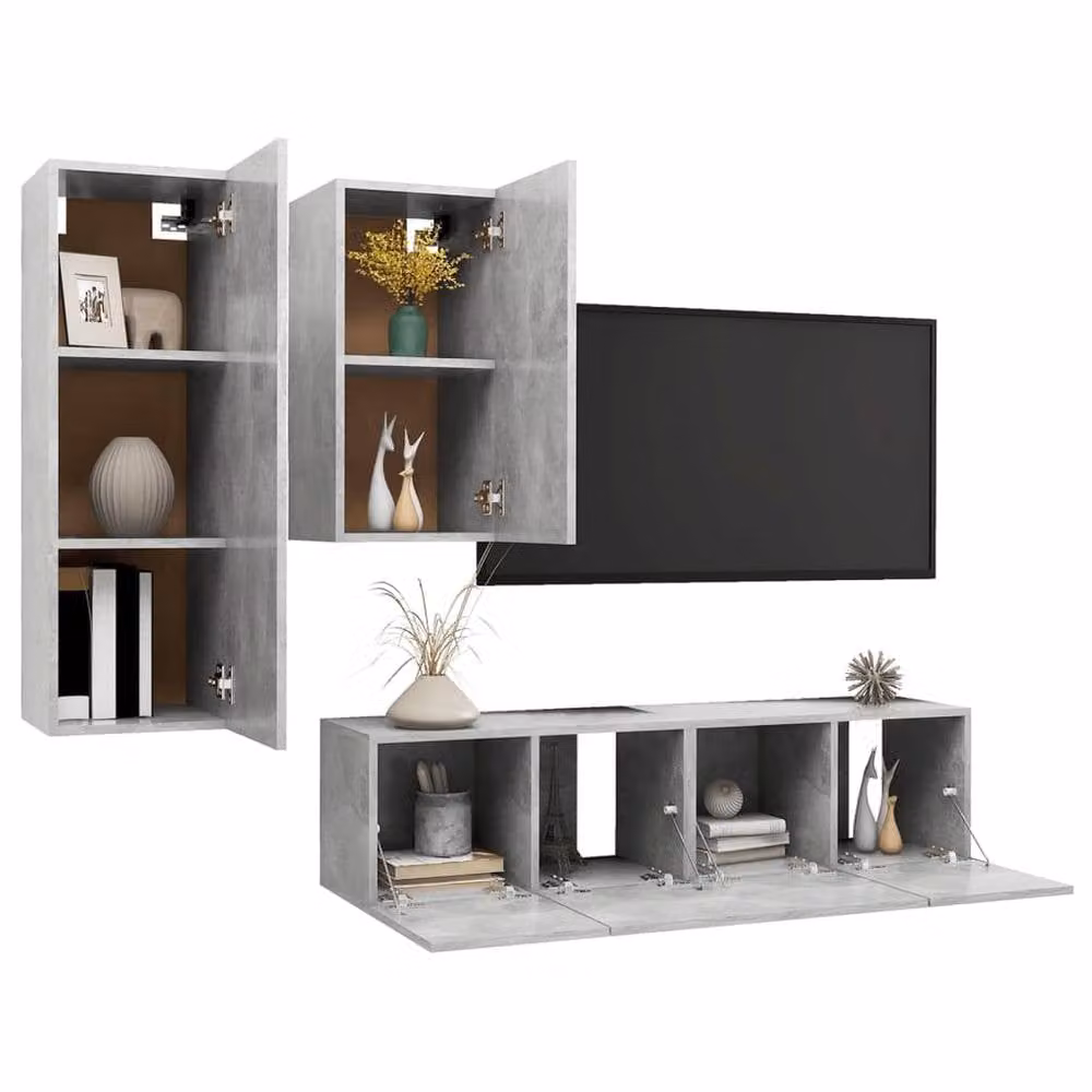 Berkfield Home 4 Piece Modern Wall Mounted TV Cabinet Set in Matt Concrete Grey MDF – 3