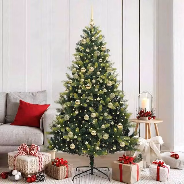 Berkfield Home Artificial Hinged Christmas Tree with 300 LEDs, Green, Height: 180 cm – 1