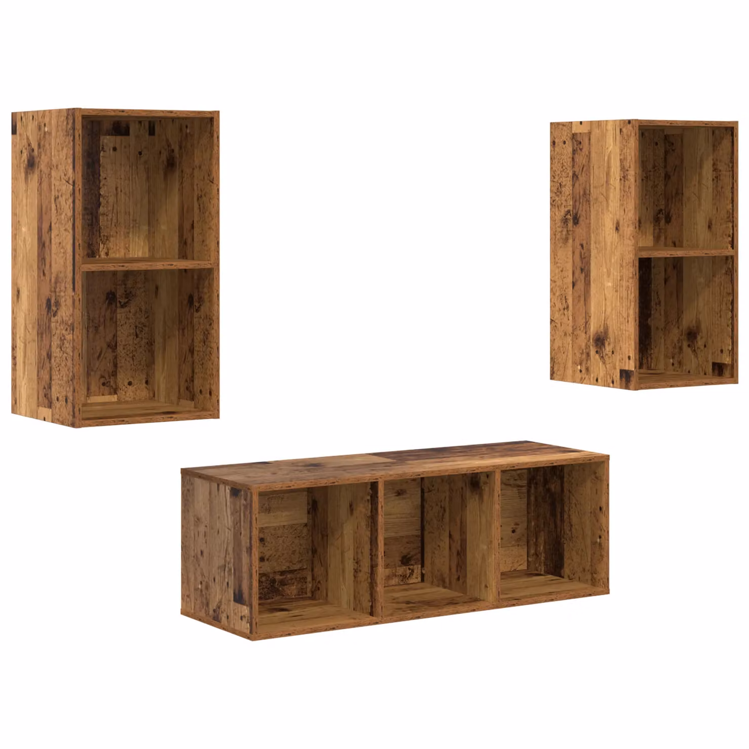 Berkfield Home 3-Piece TV Cabinet Set in Brown Old Wood, W/D/H: 37 x 37 x 107 cm – 2