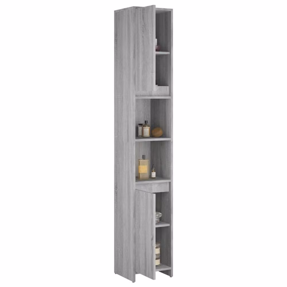 Berkfield Home Grey Sonoma Bathroom Cabinet with Hinged Doors and Open Shelf, W/D/H: 30 x 30 x 183.5 cm – 3