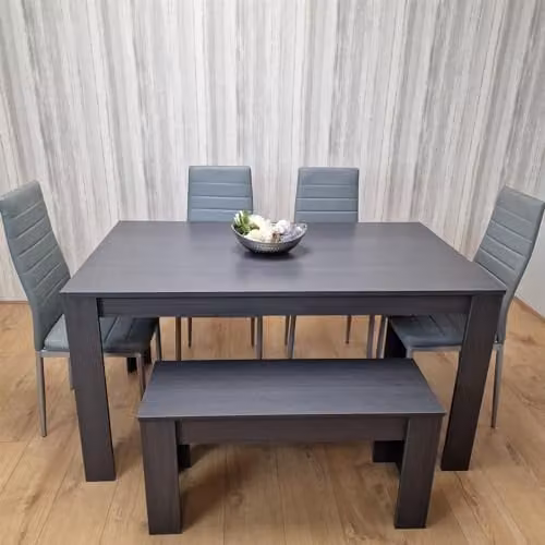 KOSY KOALA Modern Dining Table Set with Bench and 4 Chairs in Grey Wood Effect, W/D/H: 140 x 80 x 75 cm – 1