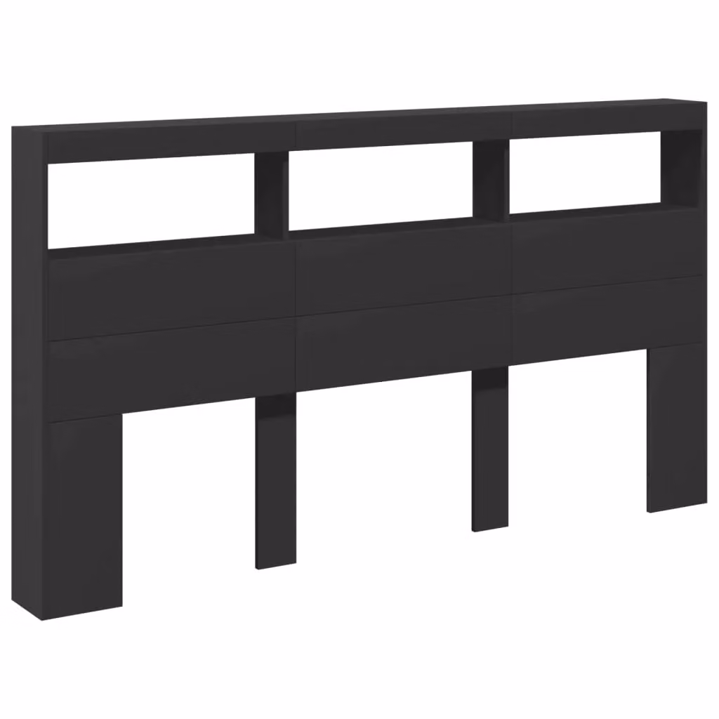 Berkfield Home Modern Wall Mount Headboard Cabinet with LED Lighting and USB Charging Port in Matt Black, W: 180 cm, D: 17 cm, H: 102 cm – 3