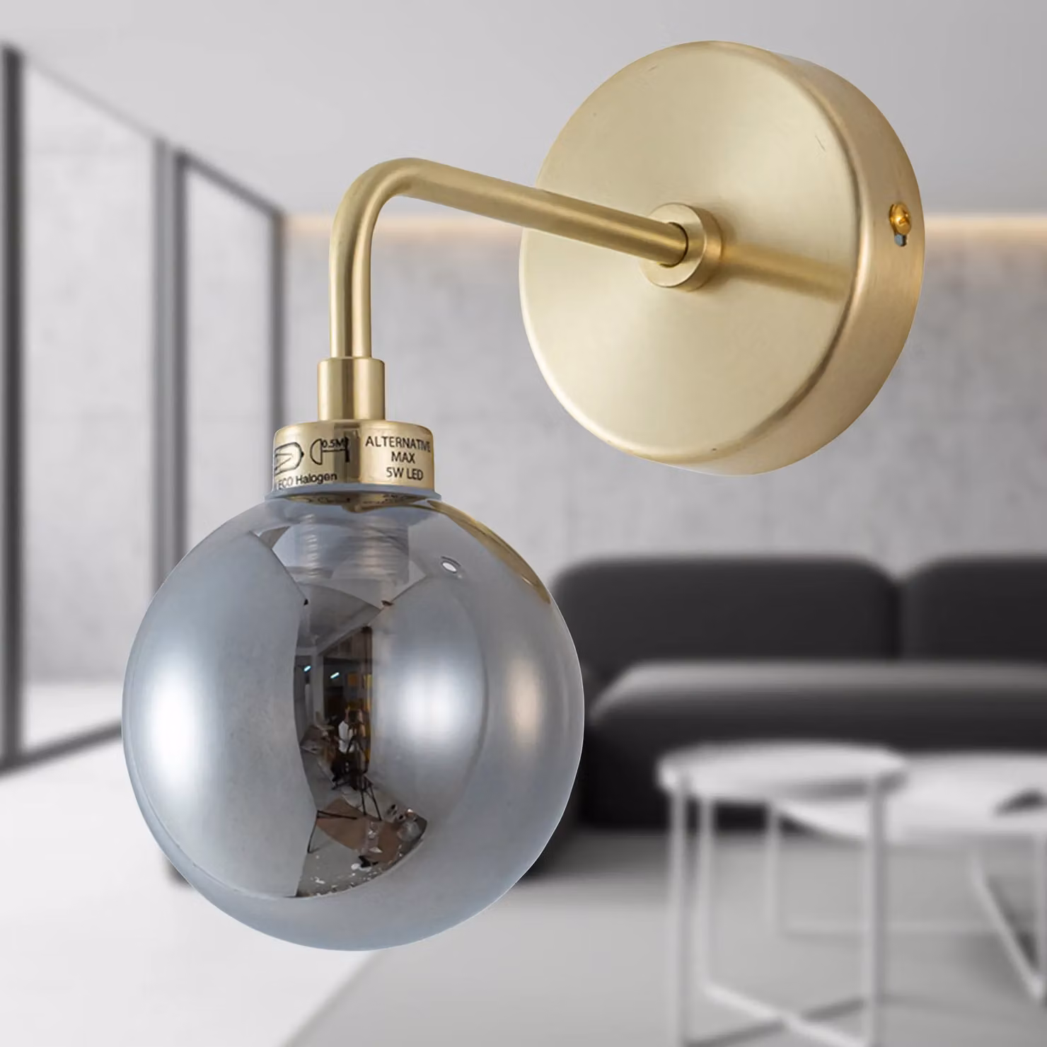 First Choice Lighting Toner Gold and Brass Wall Light with Smoked Glass Sphere – 2