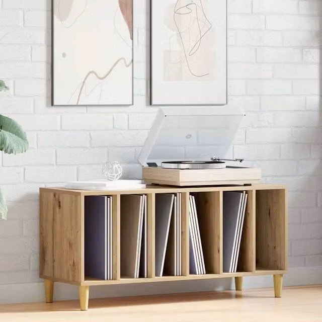Berkfield Home Artisan Oak Record Cabinet in Brown, W/D/H: 100 x 38 x 48 cm