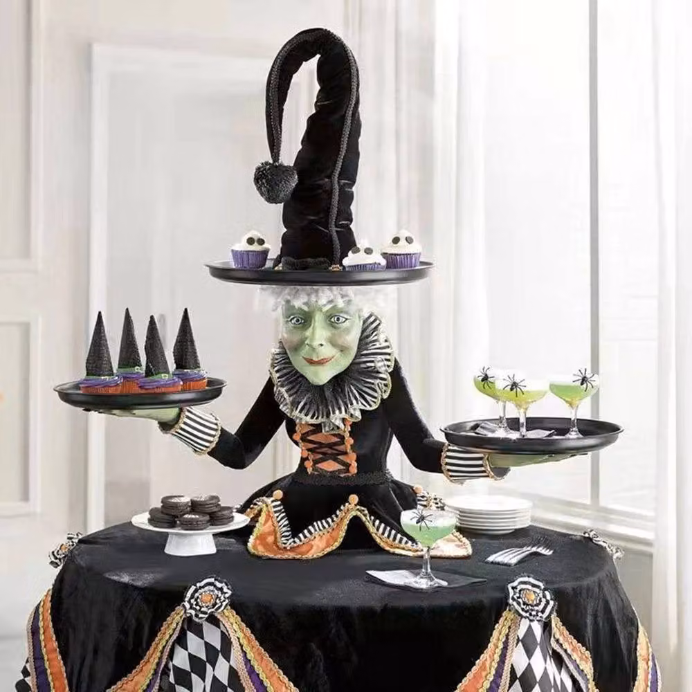 SPETLEK Halloween Witch Harlequin Tabletop Server in Black, Orange, Green and Purple, Diameter: 18 cm – 3