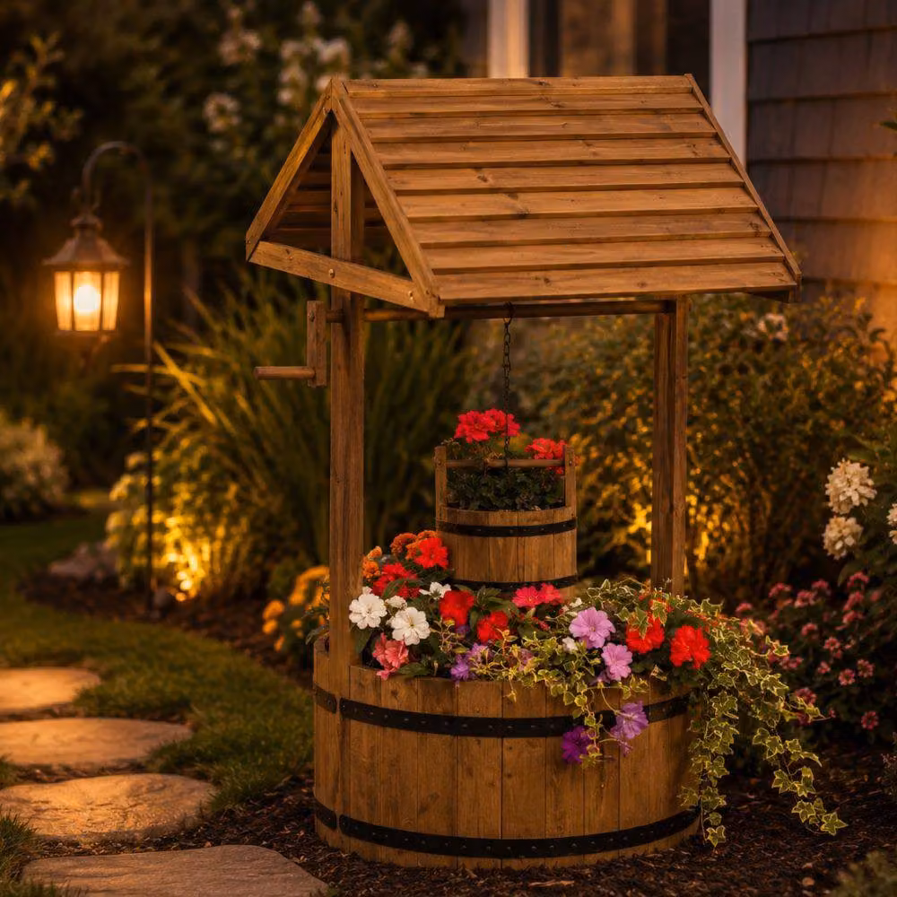 Marco Paul Giant Wishing Well Flower Planter in Brown, W/D/H: 125.0 x 64.0 x 64.0 cm – 3