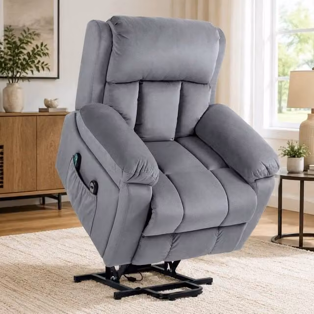 STILVORA Grey Fabric Lift Recliner Armchair with Massage and Heat Functions – 1