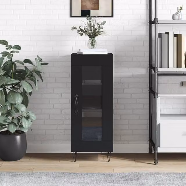 Berkfield Home Black Matt Sideboard with Glass W/D/H: 34.5 x 34.5 x 90 cm – 1