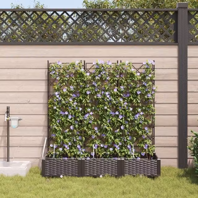 Berkfield Home Garden Planters with Water Irrigation System, 3 Piece Set, Brown – 1