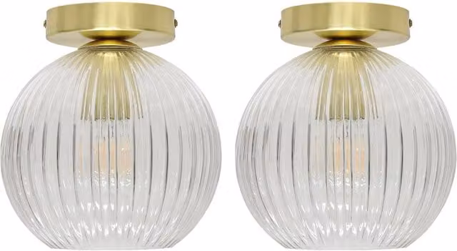 First Choice Lighting Betchley Set of 2 Ceiling Lights with Transparent Ribbed Glass and Gold Brass Finish – 1
