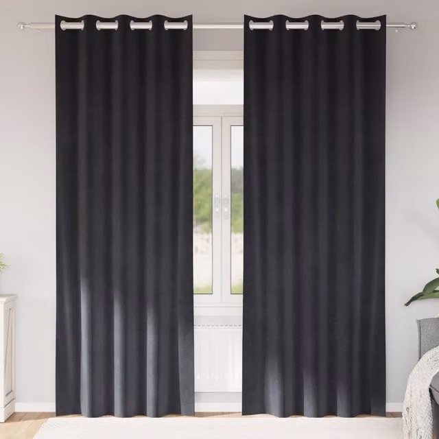 Berkfield Home Dark Grey Velvet Blackout Curtains with Eyelets, 2 Pack, W: 140 cm, H: 245 cm