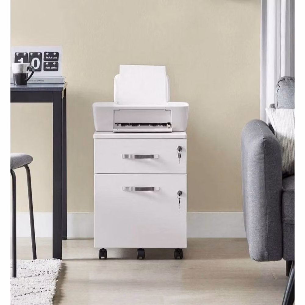 VOGREX White Lockable 2 Drawer Metal Office Pedestal Filing Cabinet with Castors – 2