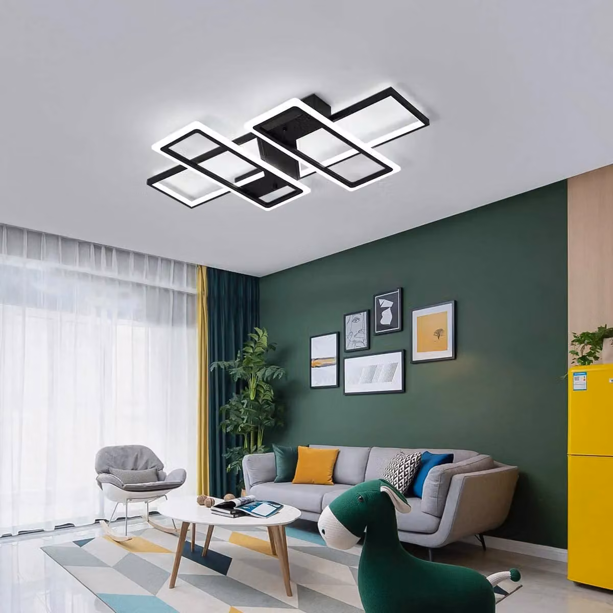 Garwarm 4-Light LED Flush Mount Ceiling Light in Black, 90cm – 3