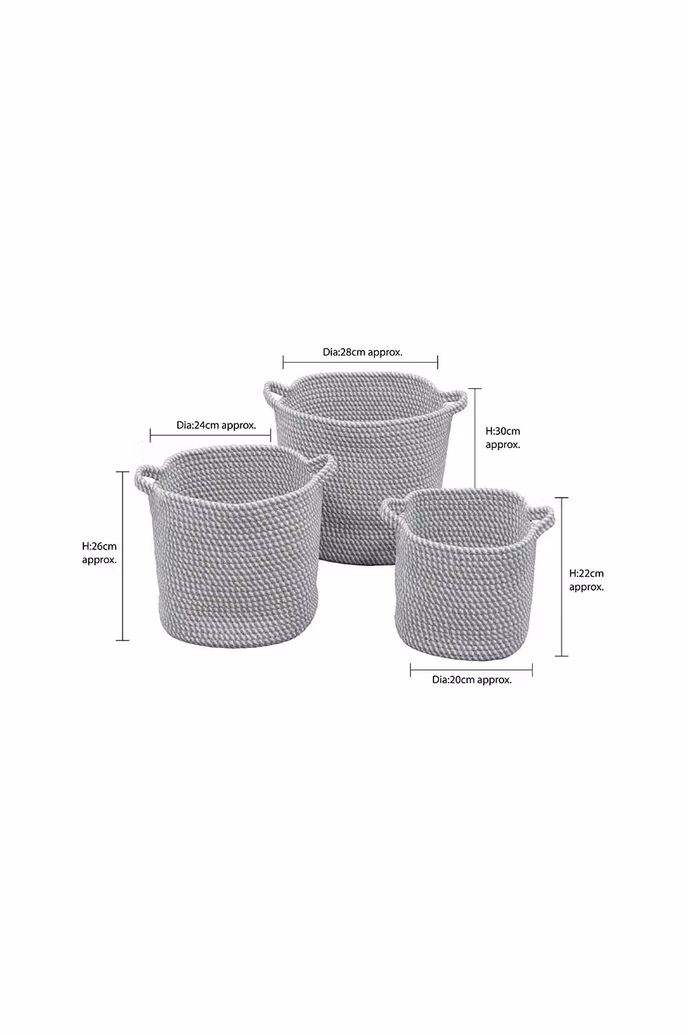 JVL Edison Cotton Rope Storage Baskets, Set of 3, Grey – 2