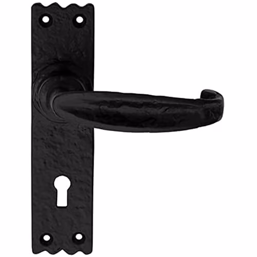 Loops Creased Style Handle on Slim Lock Backplate, Black Antique, W: 15.6 cm, H: 3.8 cm – 1
